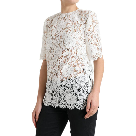 Dolce & Gabbana Elegant White Lace Blouse Dolce & Gabbana Light Gray