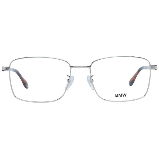 BMW Gold Men Glasses Frame, full-rim rectangle design in gold metal and plastic, size 56-18-145, includes branded case.