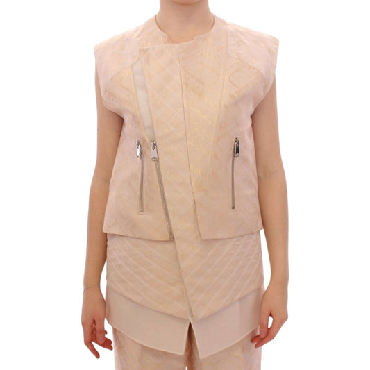 Zeyneptosun Exquisite Beige Brocade Sleeveless Jacket Vest Coats & Jackets Zeyneptosun Tan