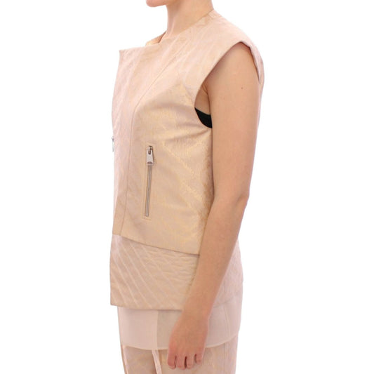 Zeyneptosun Exquisite Beige Brocade Sleeveless Jacket Vest Coats & Jackets Zeyneptosun Tan