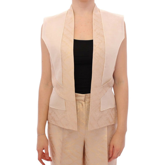 Zeyneptosun Exclusive Beige Brocade Sleeveless Vest Coats & Jackets Zeyneptosun Tan