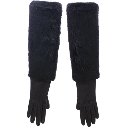 Dolce & Gabbana Elegant Elbow Length Leather Gloves Dolce & Gabbana Dark Slate Gray