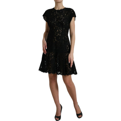 Dolce & Gabbana Black Floral Lace Cotton A-line Mini Dress