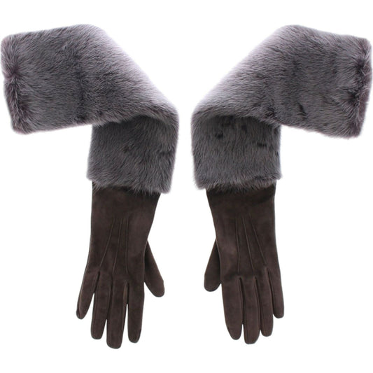 Dolce & Gabbana Elegant Gray Mink Fur Leather Elbow Gloves Dolce & Gabbana Dark Slate Gray