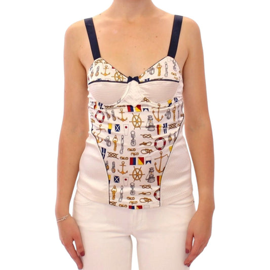 Dolce & Gabbana White Sailor Motif Stretch Tank Top Dolce & Gabbana Wheat