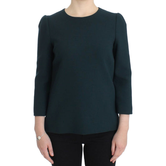 Dolce & Gabbana Enchanted Sicily Green Wool Silk Blend Blouse Dolce & Gabbana Dark Slate Gray