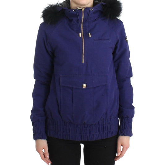 GF Ferre Chic Blue K-Way Jacket with Faux Fur Accent Coats & Jackets GF Ferre Dark Slate Gray