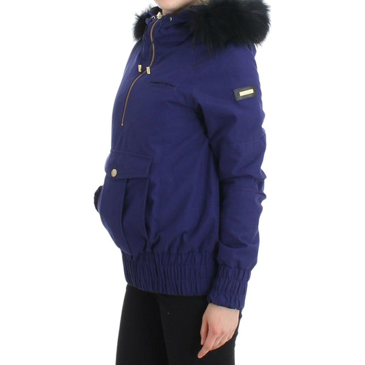 GF Ferre Chic Blue K-Way Jacket with Faux Fur Accent Coats & Jackets GF Ferre Dark Slate Gray
