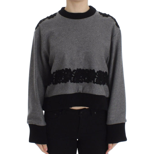Dolce & Gabbana Elegant Gray Cashmere Blend Lace Sweater Dolce & Gabbana Dark Slate Gray
