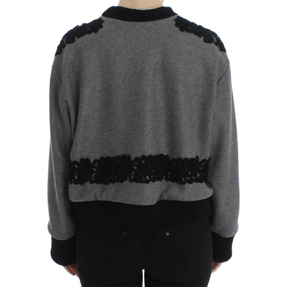 Dolce & Gabbana Gray Black Lace Wool Cashmere Sweater