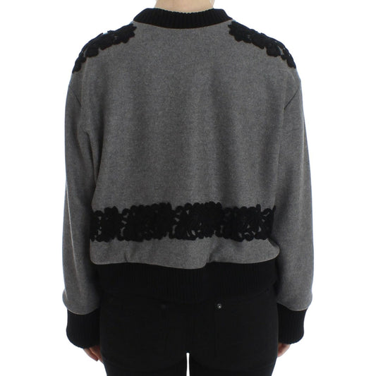 Dolce & Gabbana Elegant Gray Cashmere Blend Lace Sweater Dolce & Gabbana Dark Slate Gray
