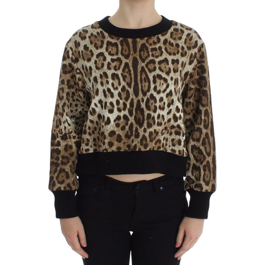Dolce & Gabbana Elegant Leopard Print Short Sweater Top Dolce & Gabbana Black