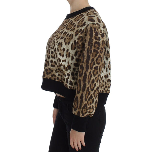 Dolce & Gabbana Elegant Leopard Print Short Sweater Top Dolce & Gabbana Black