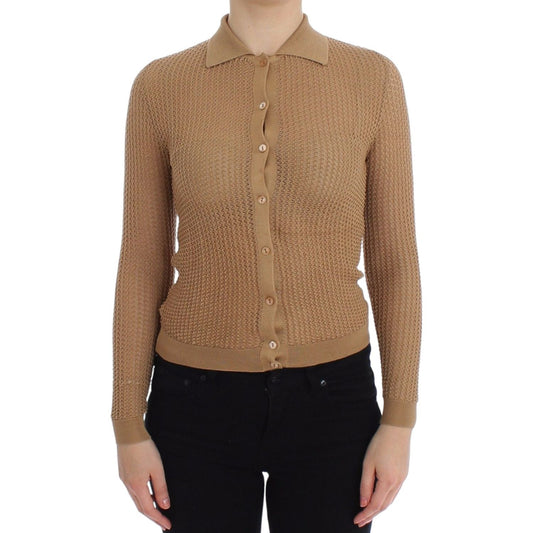 Dolce & Gabbana Beige Knitted Cotton Polo Cardigan Sweater Dolce & Gabbana Dim Gray