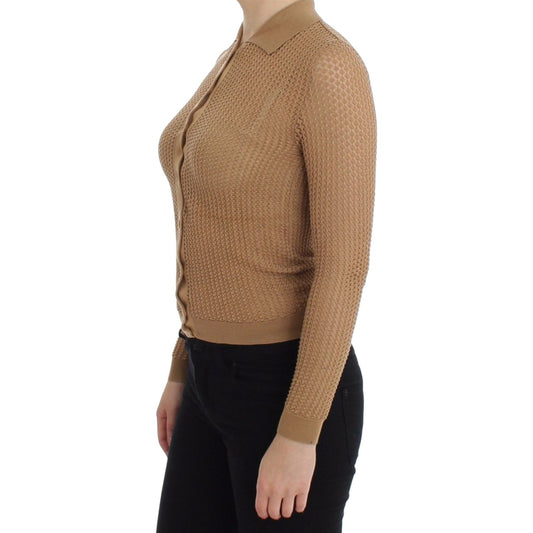 Dolce & Gabbana Beige Knitted Cotton Polo Cardigan Sweater Dolce & Gabbana Dim Gray