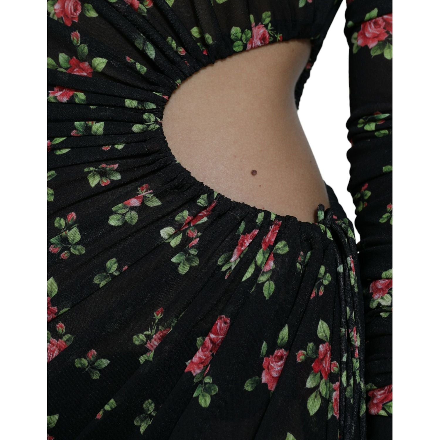 Dolce & Gabbana Black Floral Cut Out Sheath Long Maxi Dress