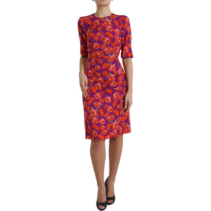 Dolce & Gabbana Multicolor Floral Poppy Print Sheath Dress