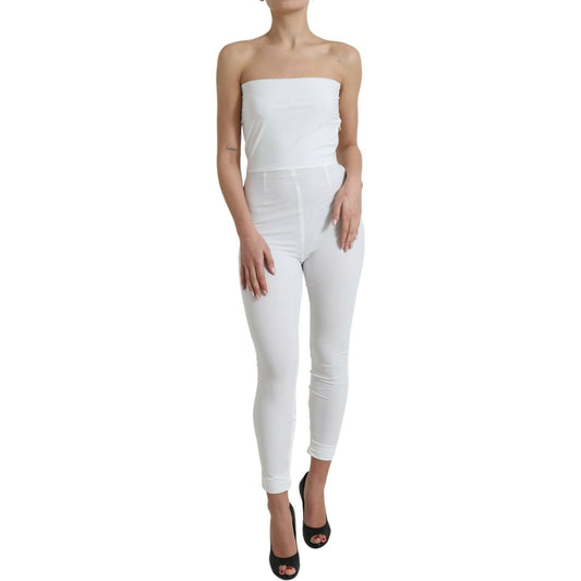 Dolce & Gabbana Elegant White Strapless Jumpsuit Dress Dolce & Gabbana Gray