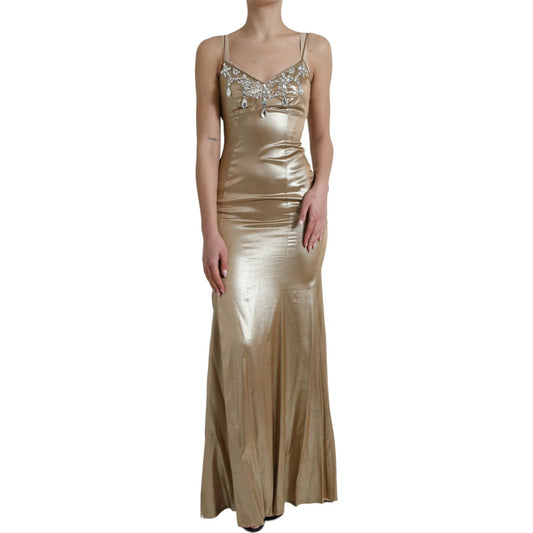 Dolce & Gabbana Elegant Metallic Gold Sheath Dress with Crystals Dolce & Gabbana Dim Gray