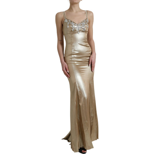 Dolce & Gabbana Elegant Metallic Gold Sheath Dress with Crystals Dolce & Gabbana Dim Gray