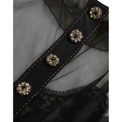 Dolce & Gabbana Black Floral Embroidery Mesh Tulle Gown Dress
