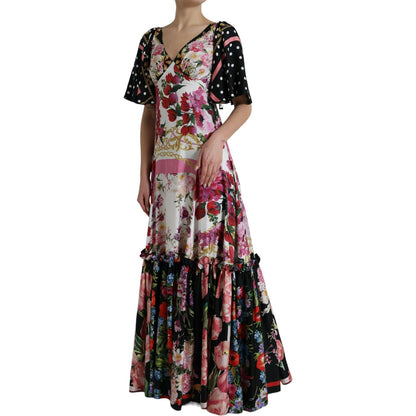 Dolce & Gabbana Multicolor Floral Print Silk Twill Gown Dress