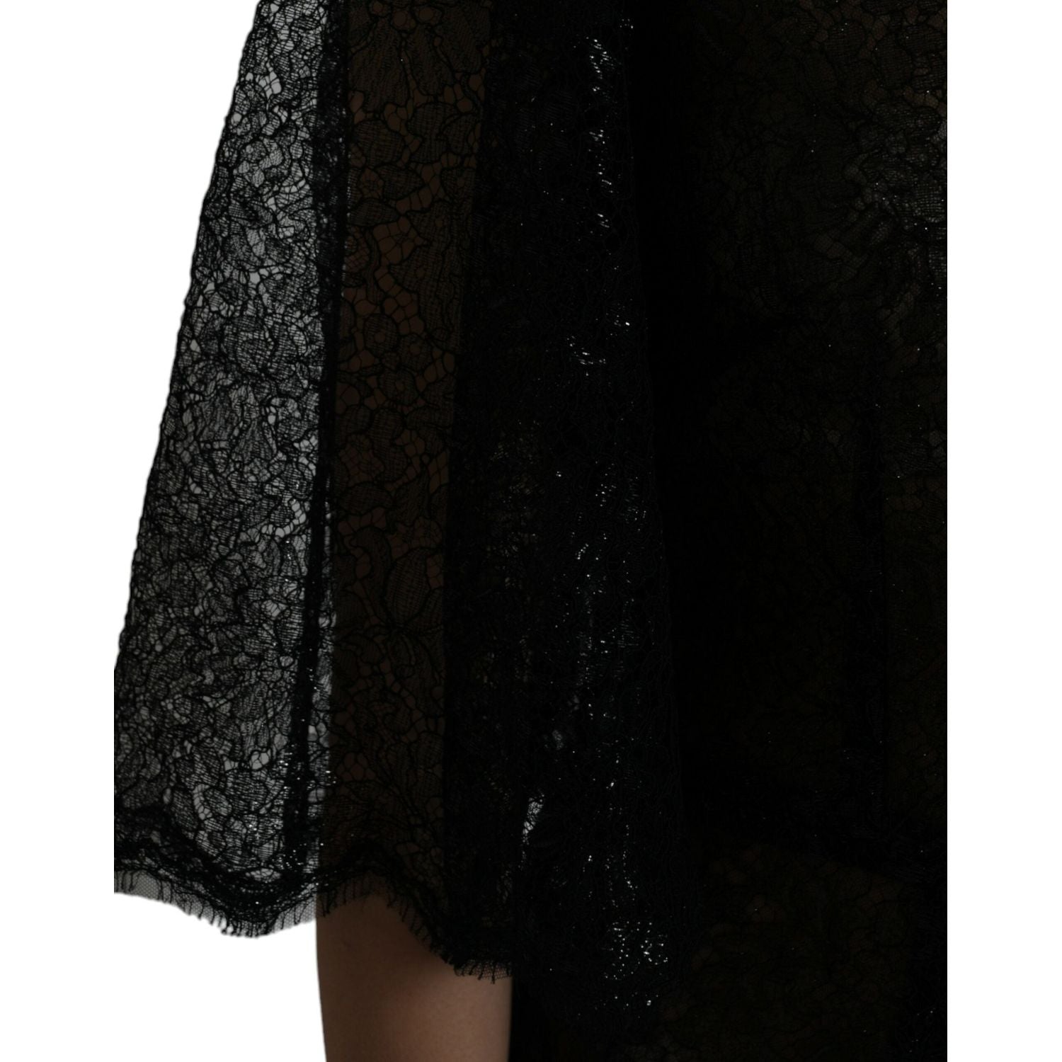 Dolce & Gabbana Black Floral Lace Sheer A-line Midi Dress