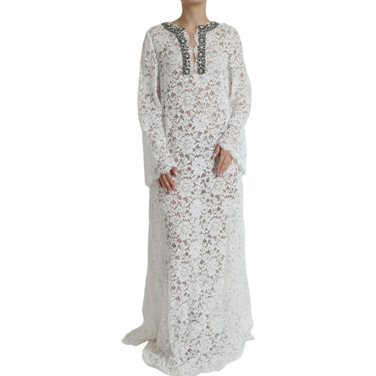 Dolce & Gabbana Elegant White Shift Dress with Crystal Embellishment Dolce & Gabbana Gray
