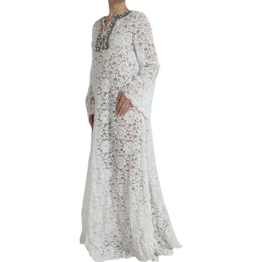 Dolce & Gabbana Elegant White Shift Dress with Crystal Embellishment Dolce & Gabbana Gray