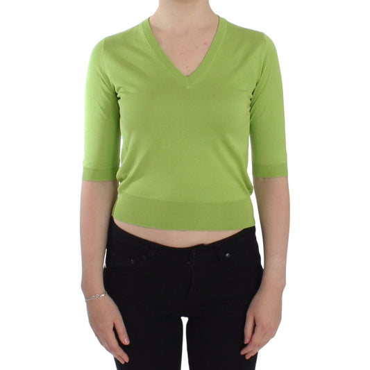 Dolce & Gabbana Emerald Green Wool V-Neck Pullover Dolce & Gabbana Dark Khaki