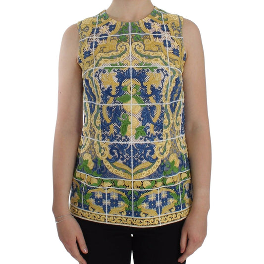 Dolce & Gabbana Majolica Embroidered Sleeveless Elegance Dolce & Gabbana Rosy Brown