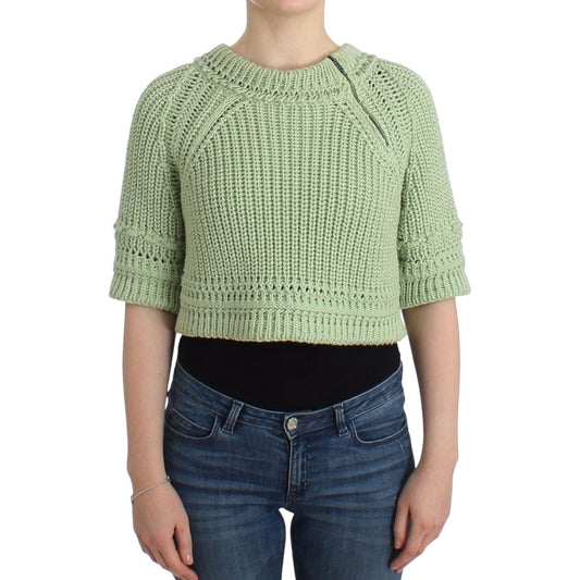 Ermanno Scervino Chic Green Cropped Cotton Sweater Ermanno Scervino Dark Gray