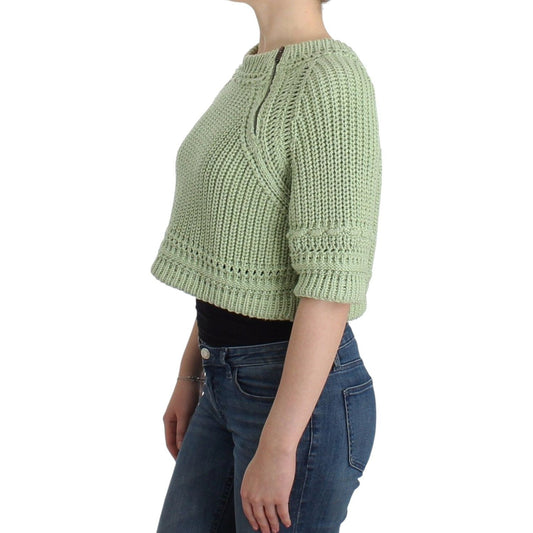 Ermanno Scervino Chic Green Cropped Cotton Sweater Ermanno Scervino Dark Gray