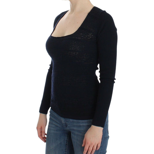 Ermanno Scervino Chic Blue Wool Blend Sweater Ermanno Scervino Black