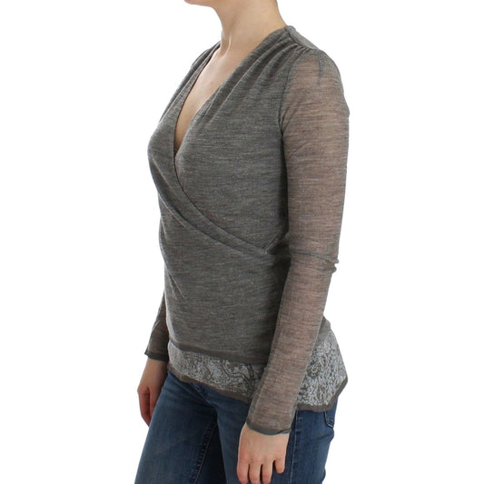 Ermanno Scervino Elegant Gray Wool Blend Deep V-neck Sweater Ermanno Scervino Dark Slate Gray