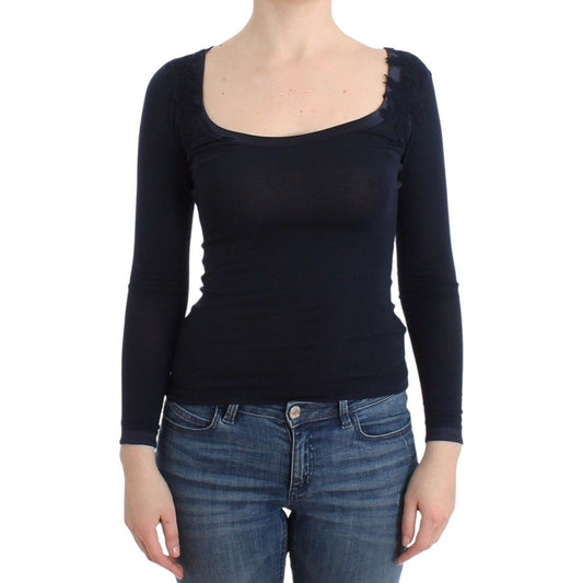 Ermanno Scervino Elegant Blue Long Sleeve Lace Top Ermanno Scervino Dark Slate Gray