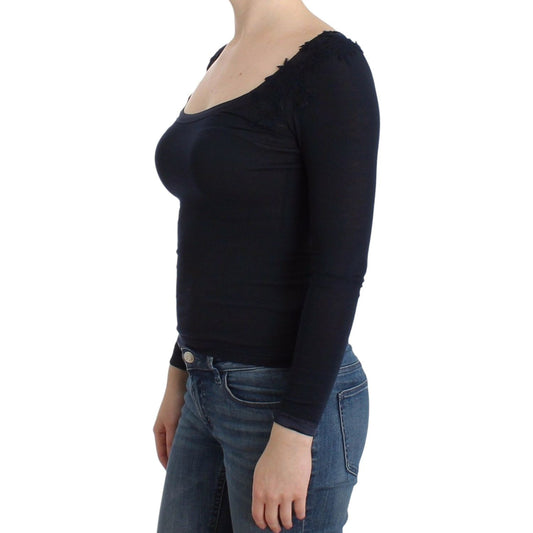 Ermanno Scervino Elegant Blue Long Sleeve Lace Top Ermanno Scervino Dark Slate Gray