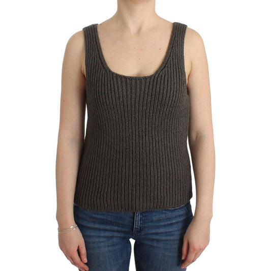 Ermanno Scervino Chic Gray Knit Crew Neck Top Ermanno Scervino Tan
