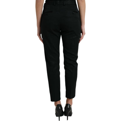 Dolce & Gabbana Black Wool High Waist Cropped Tapered Pants