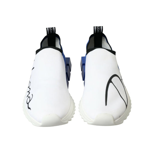 Dolce & Gabbana White Blue Sorrento Low Top Men Casual Sneakers Shoes