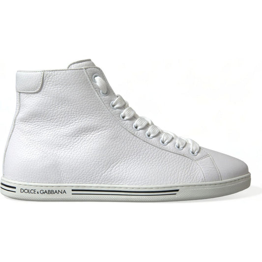 Dolce & Gabbana Elegant White Leather High Top Sneakers Dolce & Gabbana Light Gray
