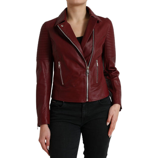 Dolce & Gabbana Bordeaux Biker Leather Jacket Dolce & Gabbana Black