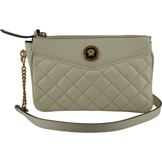 Versace Elegant White Lamb Leather Crossbody Pouch Versace Slate Gray