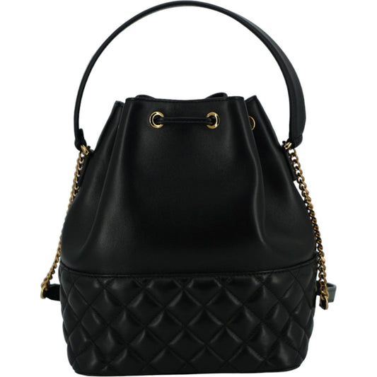 Versace Elegant Black Leather Medusa Bucket Shoulder Bag Versace Black