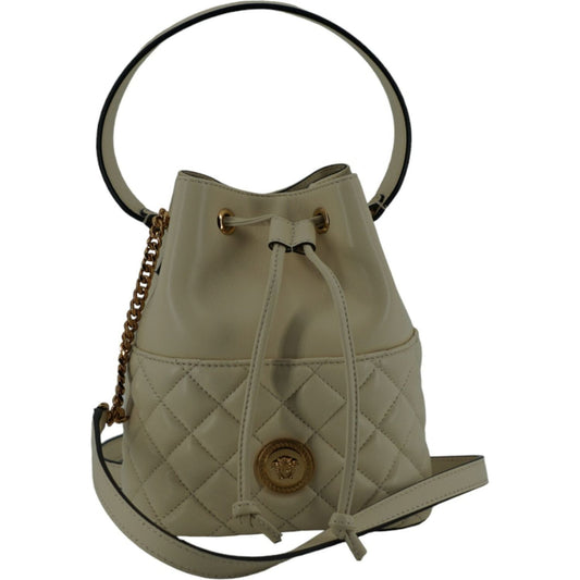 Versace Elegant Small White Leather Bucket Shoulder Bag Versace Dim Gray