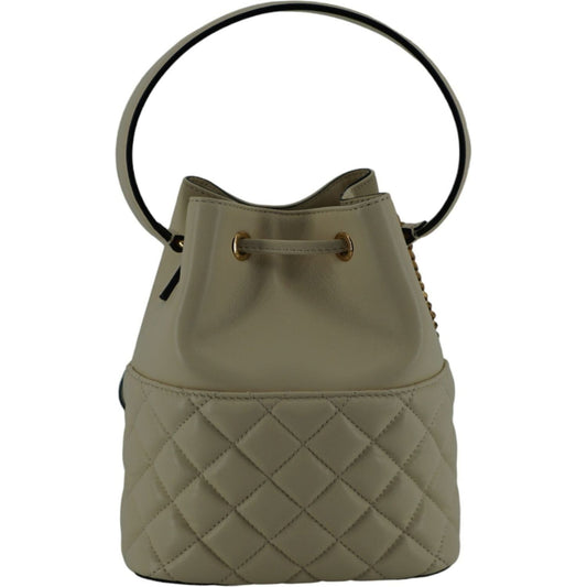 Versace Elegant Small White Leather Bucket Shoulder Bag Versace Dim Gray
