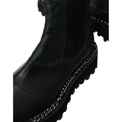 Dolce & Gabbana Black Leather Slip On Stretch Chelsea Boots Shoes