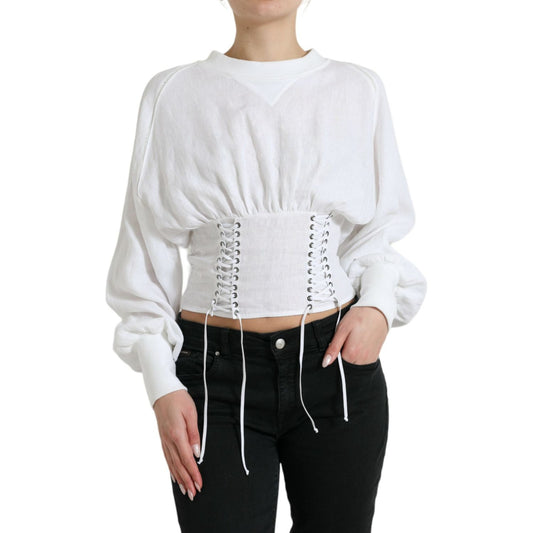 Dolce & Gabbana Elegant White Lace-Up Corset Cropped Top Dolce & Gabbana Black