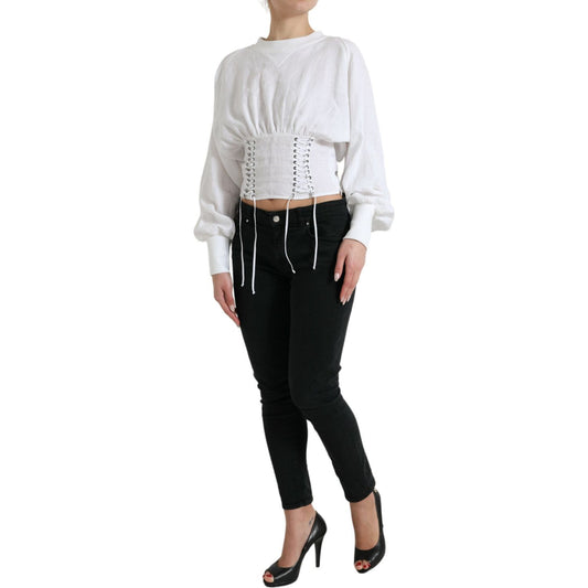 Dolce & Gabbana Elegant White Lace-Up Corset Cropped Top Dolce & Gabbana Black