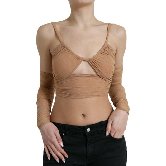Dolce & Gabbana Elegant Brown Cropped Long Sleeve Top Dolce & Gabbana Rosy Brown